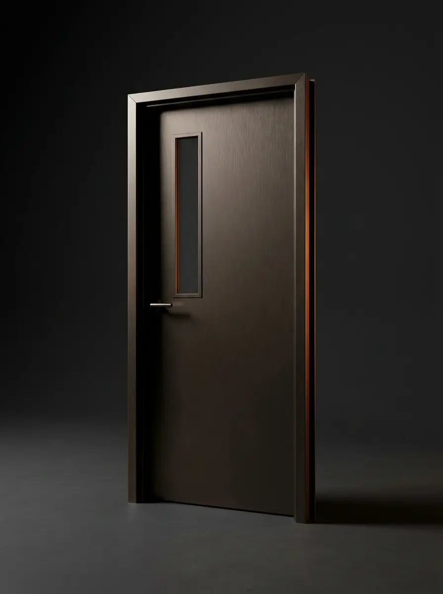 Premium dark bronze commercial steel door with vision lite